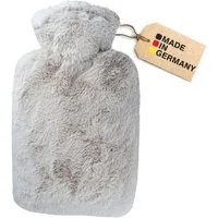 Hugo Frosch Wärmflasche Klassik 1,8 l mit Bezug Langhaar-Flausch, Made in Germany - taupe