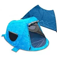 outdoorer Strandmuschel Zack Premium "Baby, Kind & Meer" - selbstaufbauend, Sonnenschutz, Große Pop-up-Strandmuschel mit abnehmbarem Boden, Vordach, Windschutz