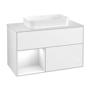 Villeroy und Boch Finion Waschtischunterschrank G651GFGF 100x60,3x50,1cm, Regal links Glossy white lacquer, Glossy white lacquer