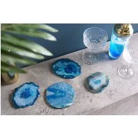 riess-ambiente Glasuntersetzer COASTER 11cm blau, Set, 4-tlg., Wohnzimmer · Achat · rund · Edelstein · Quarz · Handmade · Unikat