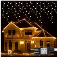Sunicol LED-Lichtervorhang 5/10/15M, 8 Modi Anschliessbar Eisregen Lichterkette, Speicherfunktion, 31V Sichere Spannung, Timer, für Weihnachtsdeko Traufe Garten Balkon