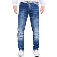 Cipo & Baxx Straight-Jeans Herren Straight Fit Hose Stonewashed BA-CD698 mit stylischen roten Akzenten