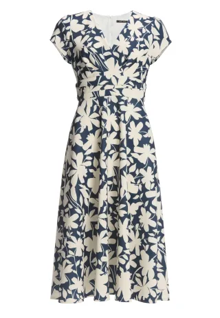 SWING - Midi Kleid aus bedrucktem Scuba navy/ivory