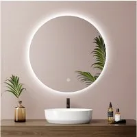 EMKE Badspiegel LED-Badspiegel rund, rahmenlos, Ø 50–80 cm (50–80 cm, Touchschalter), 6500 K, dimmbar, Touch-Bedienung, Memory-Funktion, IP44