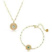 Made by Nami Schmuckset Damen Armband und Halskette mit türkisem Edelstein wasserfest, aus Edelstahl – Boho-Stil – hypoallergen – mit Edelstein - Verstellbar