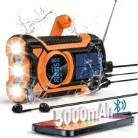 ibettertec Radio, Notfall-Solarradio, IP65 Wasser-/Staubdicht, Stoßfest Radio (5000 mAh Notstromakku + SOS-Alarm + NOAA-Wetterstationen Empfang, Handkurbel + Solarenergie + Bluetooth-Lautsprecher)