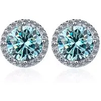 Runde Perlé Paar Ohrstecker elegante Ohrstecker blaue Moissanite, 1 Karat, 925er Silber, Moissanite in D-Farbe mit exzellenter Klarheit, Echtschmuck