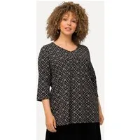 Ulla Popken T-Shirt Shirt A-Linie Zierfalten V-Ausschnitt 3/4-Arm