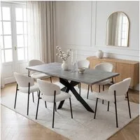 Jiexi Esstisch Tisch-und Stuhlset, Ausziehbarer Esstisch (130–170 cm) mit 4-6 Stühlen, ausziehbarer, hohe Härte, für 6 Personen