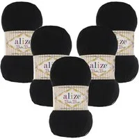 Alize 5 x ALIZE Baby Best 60 Black Häkelwolle, 240 m, Babywolle,Viskose,Anti-Pilling,Babygarn