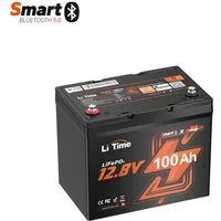 LiTime 12V 100Ah LiFePO4 Batterie der Gruppe 24 mit Bluetooth Solarakkus (12 V), Solarspeicher für Mini Camper Boot, 260x168x210 mm