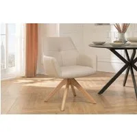 riess-ambiente Drehstuhl ALMARA beige-sand/natur- Eiche, Echtleder, 360°, Massivholz, modern (Einzelartikel, 1 St), Natürlicher Polsterstuhl - ideal f. Ess- & Wohnzimmer oder Home Office