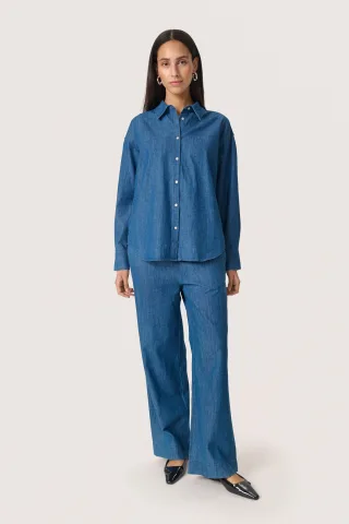 Langarm - Hemd Gerade Passform Medium Blue Denim
