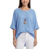 dy_mode Kurzarmbluse Damen Bluse Oversize Tunika Leichte Viskosebluse Oberteil Einfarbig in Unifarbe, High-Low Saum, mit passende Kette
