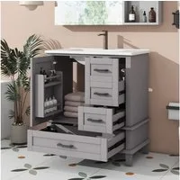 Merax Waschtisch mit 3 Schubladen und 1 Türregal (Badschrank Badezimmerschrank, 1-St., 76x46x83,5cm), Waschbeckenunterschrank mit Waschbecken, stehend Badmöbel