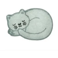 Sass & Belle Badematte Schlafende Katze, Höhe 10 mm, rutschhemmend beschichtet, weich, Baumwolle, Kater, Mietze, ca. 60 x 43 cm