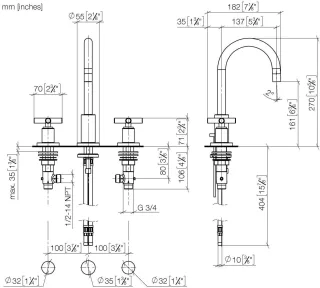 Dornbracht Waschtisch-Dreilochbatterie mit Ablaufgarnitur TARA 20710892 Platin 20710892-08