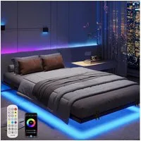 oyajia Bettgestell Doppelbett 140x200cm mit Lattenrost, Schwebebett Gestell mit LED Licht, Modernes Metallbett, Ganzmetall-Stützsystem, einfache Montage, Schwarz
