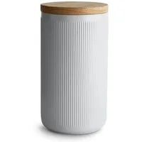 Springlane Vorratsdose SPRINGLANE Keramik Vorratsdosen mit Holzdeckel Stripes, 10,1 x 18,3 cm, Keramik, Holz, Silikon