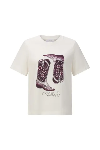 Rich & Royal - Elegant Fit T-Shirt Cow Girl Boots pearl white - Gr. - M