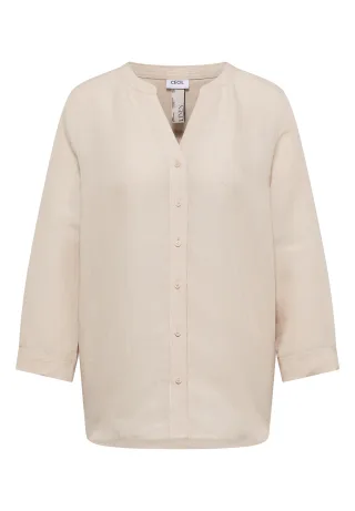 CECIL - Bluse mit Split Neck aus Leinenmix macadamia beige - Gr. - L