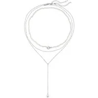 Hey Happiness Perlenketten-Set 3er Layer Silber 925 Damen Perle weiß, 18K vergoldet, Silber Halskette Y hängend, Perlen Choker kurz, Brautschmuck