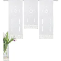 HOME WOHNIDEEN Scheibengardine ALEGRA Fensterbehang 3 stk, Leinenstruktur, bestickt, 80x30 cm, Weiß (3 St), halbtransparent, 100% Polyester