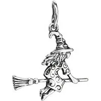 NKlaus Kettenanhänger 925 Sterling Silber junge Hexe auf Besen Kettenanh
