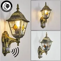 hofstein Außen-Wandleuchte Außenwandlampe mit Bewegungsmelder aus Metall/Glas, E27, IP44, Wandleuchte außen im Vintage/Antik-Design in Schwarz/Gold/Klar/Orange