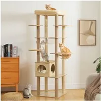 PETEPELA Kratzbaum Kratzbaum für große Katzen 181 cm Holz Katzenbaum mit großer Höhle, mit große Hängematte und mehr Kratzsäule, Beige