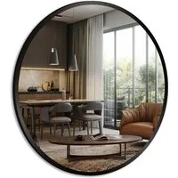 Boromal Rahmenspiegel-rund Wandspiegel Rund 80 cm druchmesser Groß Schwarz Metall Flurspiegel (Rundspiegel, 80x80cm), für Badezimmer Waschtisch Wohnzimmer Schlafzimmer Esszimmer Eingänge
