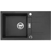 inter Granitspüle Rom inkl. Siphon und Befestigungsmaterial 76 x 19 x 44 cm, Komplett-Set, (76 x 19 x 44 cm, Schwarz inkl. Siphon und Befestigungsmaterial), hitzebeständig und besonders robust, moderne Naturstein-Optik