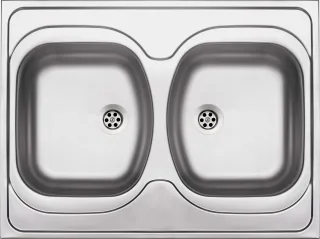 Neuesbad 2-Becken Spüle ohne Abtropffläche, Satiniert, 800x600x140, 2'' mit Zubehör NB1DEZM6020N1