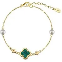 Runde Perlé Perlenarmband zartes Armband Kleeblatt grün, kleine Süßwasserperlen, Malachit, handgefertigtes Armband, 925er Silber, 14K Gold