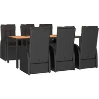 vidaXL Garten-Essgruppe 7-tlg. Garten-Essgruppe mit Kissen Schwarz Poly Rattan, (1-tlg)