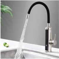 HOMELODY Küchenarmatur mit durchlauferhitzer,Spültischarmatur küche,küchenarmatur edelstahl Sofort warmes Wasser · flexibel beweglicher Auslauf · Schwarz