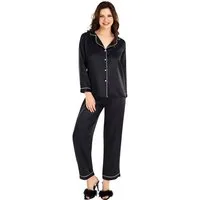 Pyjamahose Damen 2-teiliges Satin-Pyjama-Set mit Zierborte