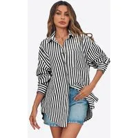Imily Bela Blusenshirt Damen Übergroße gestreifte Button-Down-Hemden (Packung, 1-tlg., 1per-Pack) Streifen