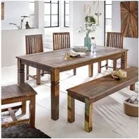 FINEBUY Esstisch FB45308 Esszimmertisch KALKUTTA 120 x 70 cm Tisch Küchentisch (120x70x76 cm Mango Massivholz Rechteckig Shabby), Kleiner Esszimmertisch, Küchentisch Holztisch