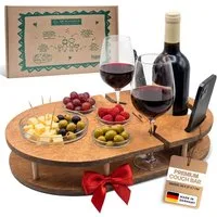 PEGSEN Servier-Set Weinbar Couchbar mit 4 Glasschalen, Birkenholz, Weingläser & Snacks stehen stabil und sicher