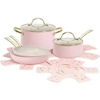 Paris Hilton Topf-Set Paris Hilton, Kochgeschirr-Set, Aluminium (Set, 10-tlg., Bratpfanne Ø 20/25 cm, Kochtopf 4l, Kasserolle 1,9l, 4 Pfannenschoner), Set aus Bratpfannen, Kochtöpfe und Pfannenschoner