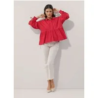 Alba Moda Hemdbluse Oversized Bluse mit Plisseedetails Uni-Design, Hemdkragen, verdeckte Knopfleiste