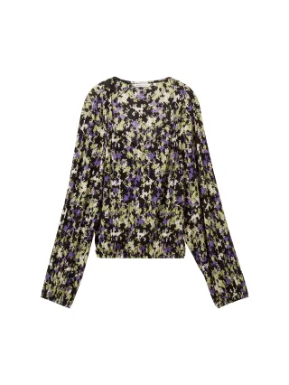 Denim Tom Tailor - Gemustertes Blusenshirt lilac green flower print - Gr. - M