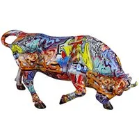 GILDE Dekoobjekt Skulptur Stier Street Art 27 cm Kunstharz Bunte Graffiti Dekoration