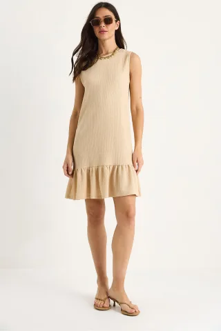 Strukturiertes Crepe-Midikleid mit Rüschendetail