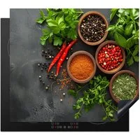 MuchoWow Herd-Abdeckplatte Kräuter - Paprika - Betonoptik/print, Vinyl, (1 tlg), Ceranfeldabdeckung Küche, Herdabdeckplatte Einteilig, 60x52 cm