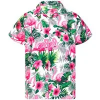 King Kameha Hawaiihemd "Flamingo Flowers" Funky Hawaii-Hemd Herren Kurzarm Front-Tasche