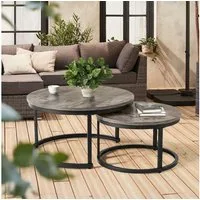 HawthyHome Couchtisch 2er-Set runde Beistelltische aus Holz & Metall, Grau  (2-St), Das zweiteilige Set bietet flexible Nutzungsmöglichkeiten