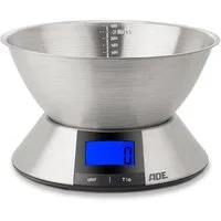 ADE Schüsselwaage mit Mehrzweckschüssel und LCD-Display, abnehmbare Edelstahlschale mit Literskala, großes Display, bis 5 kg