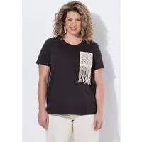 Ulla Popken T-Shirt T-Shirt Häkel-Brusttasche Rundhals Halbarm